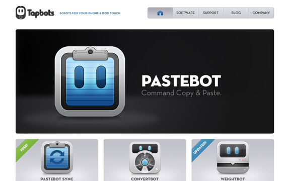 Screenshot of home "page" of Tapbots.com
